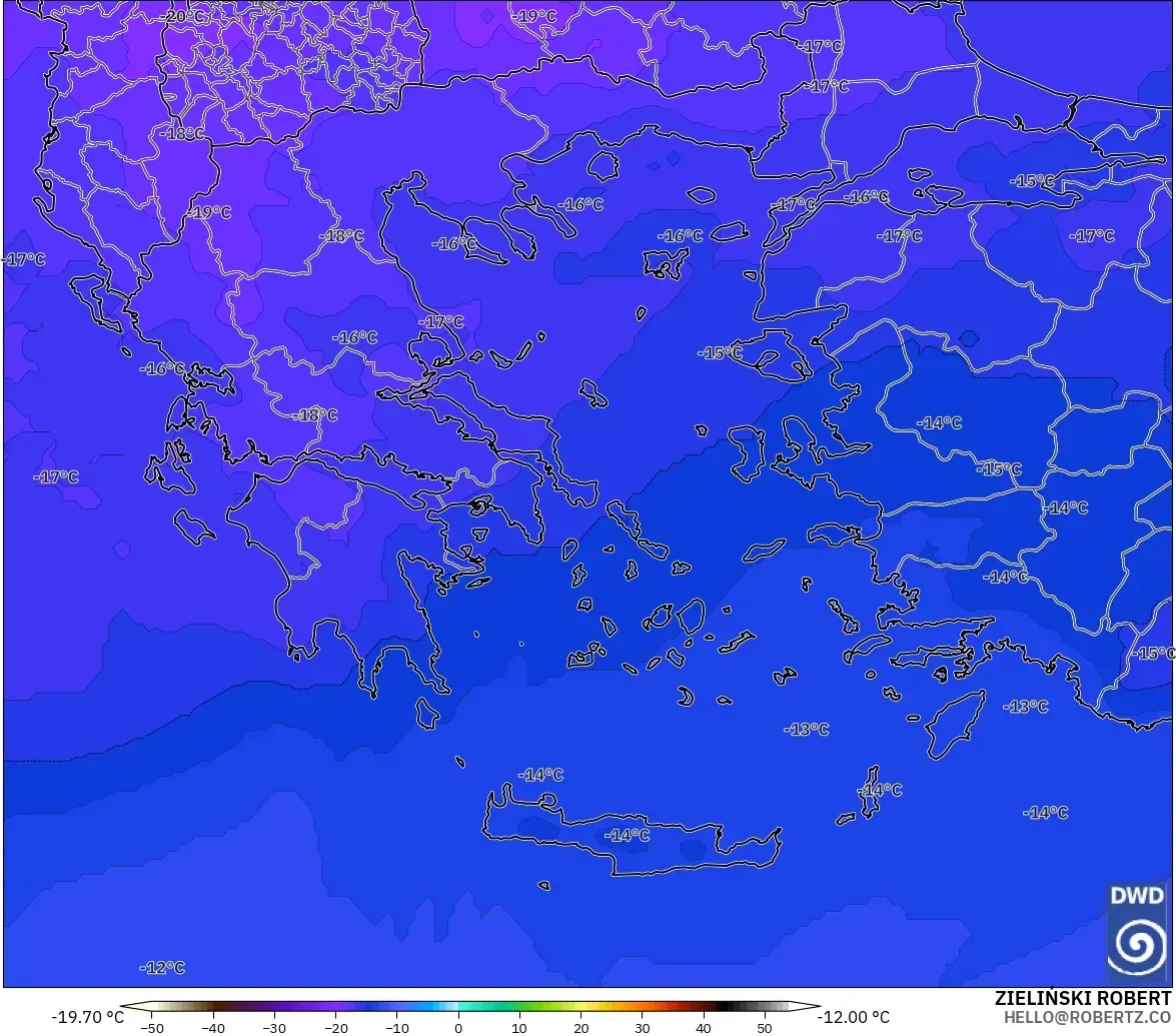 ICON modelo - Grecia, Temperatura a 500 hPa
