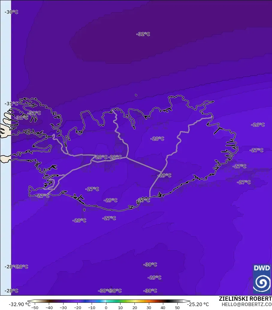 ICON modelo - Islandia, Temperatura a 500 hPa