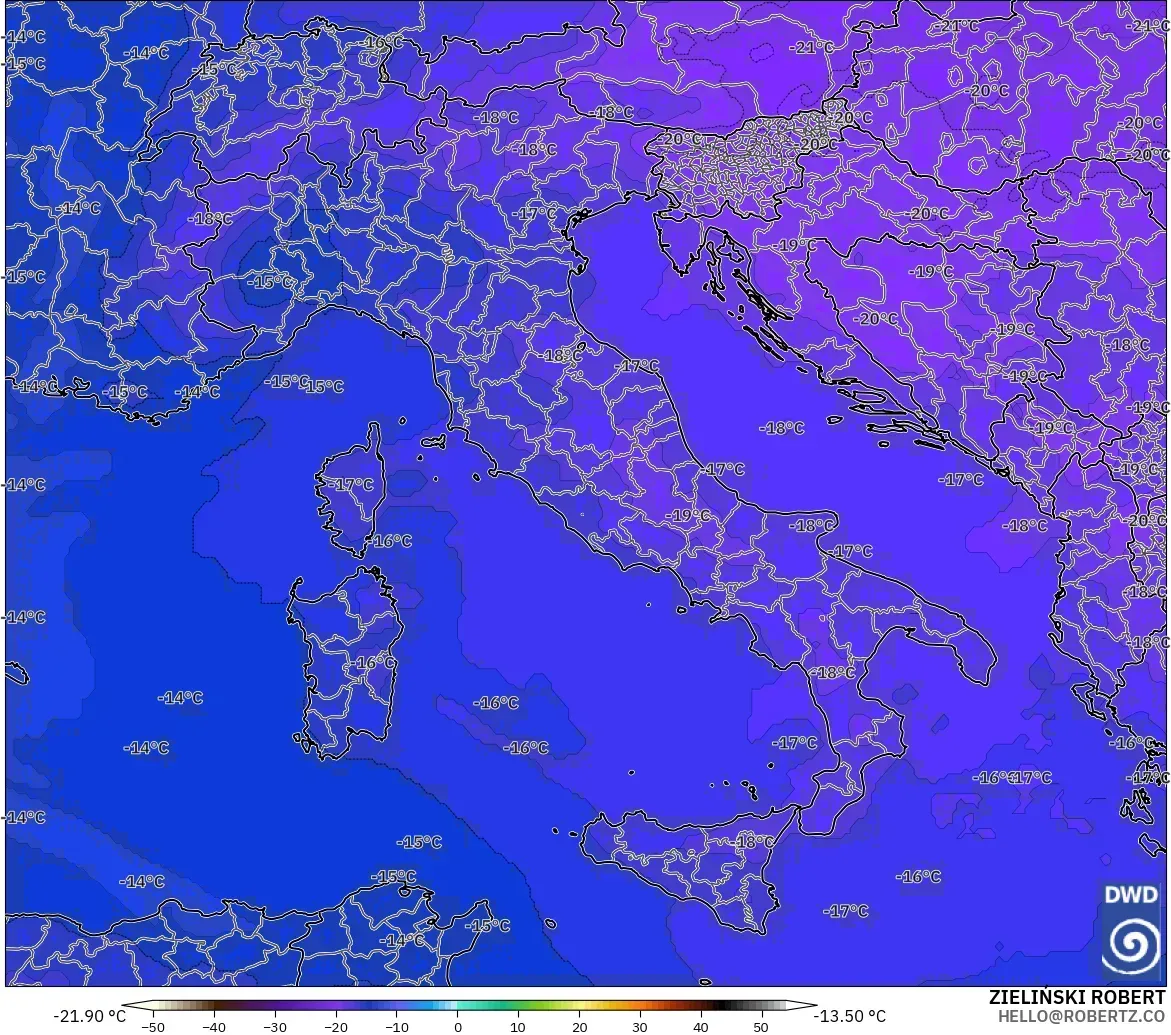 ICON modelo - Italia, Temperatura a 500 hPa