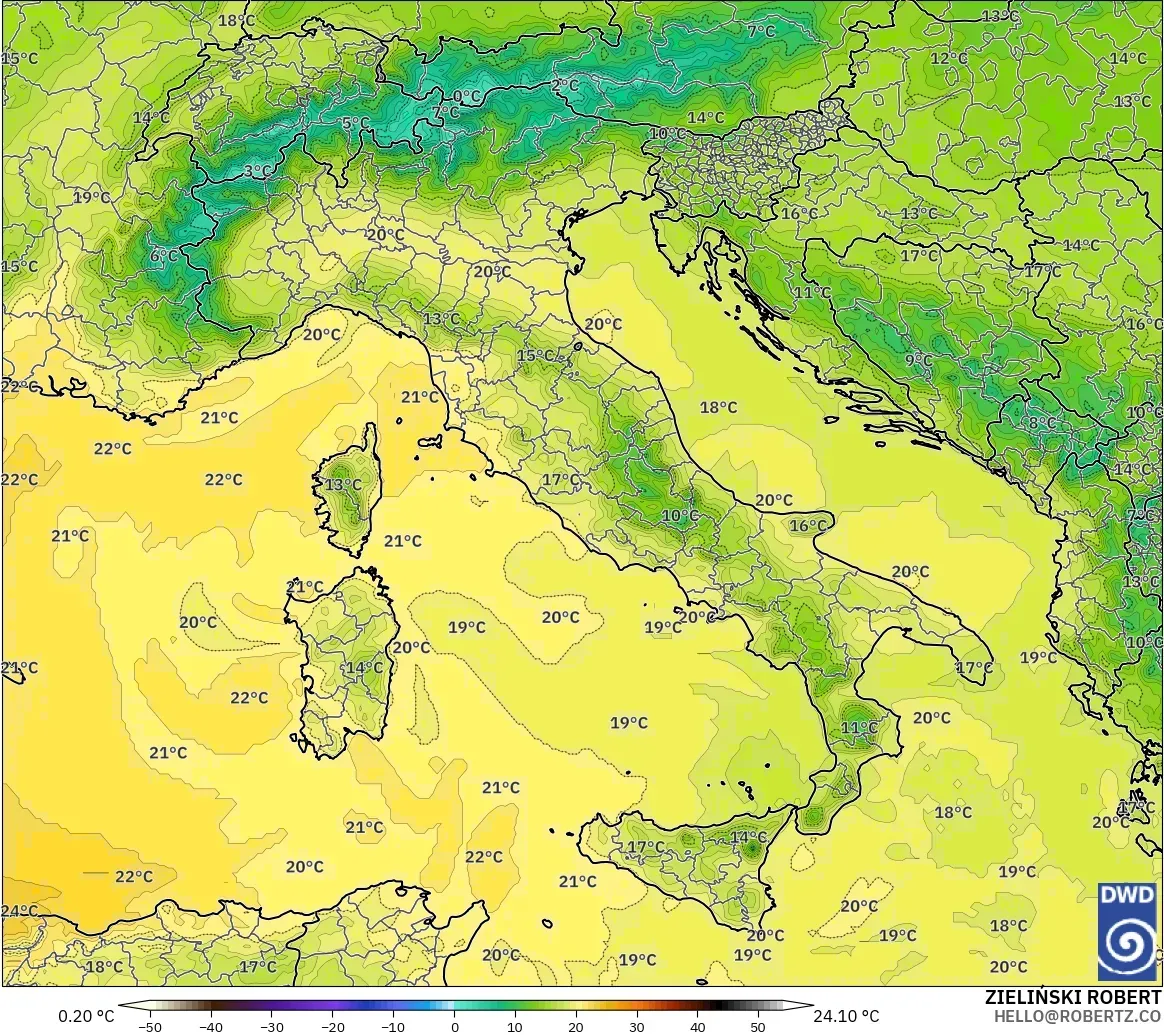 ICON modelo - Italia, Temperatura a 850 hPa