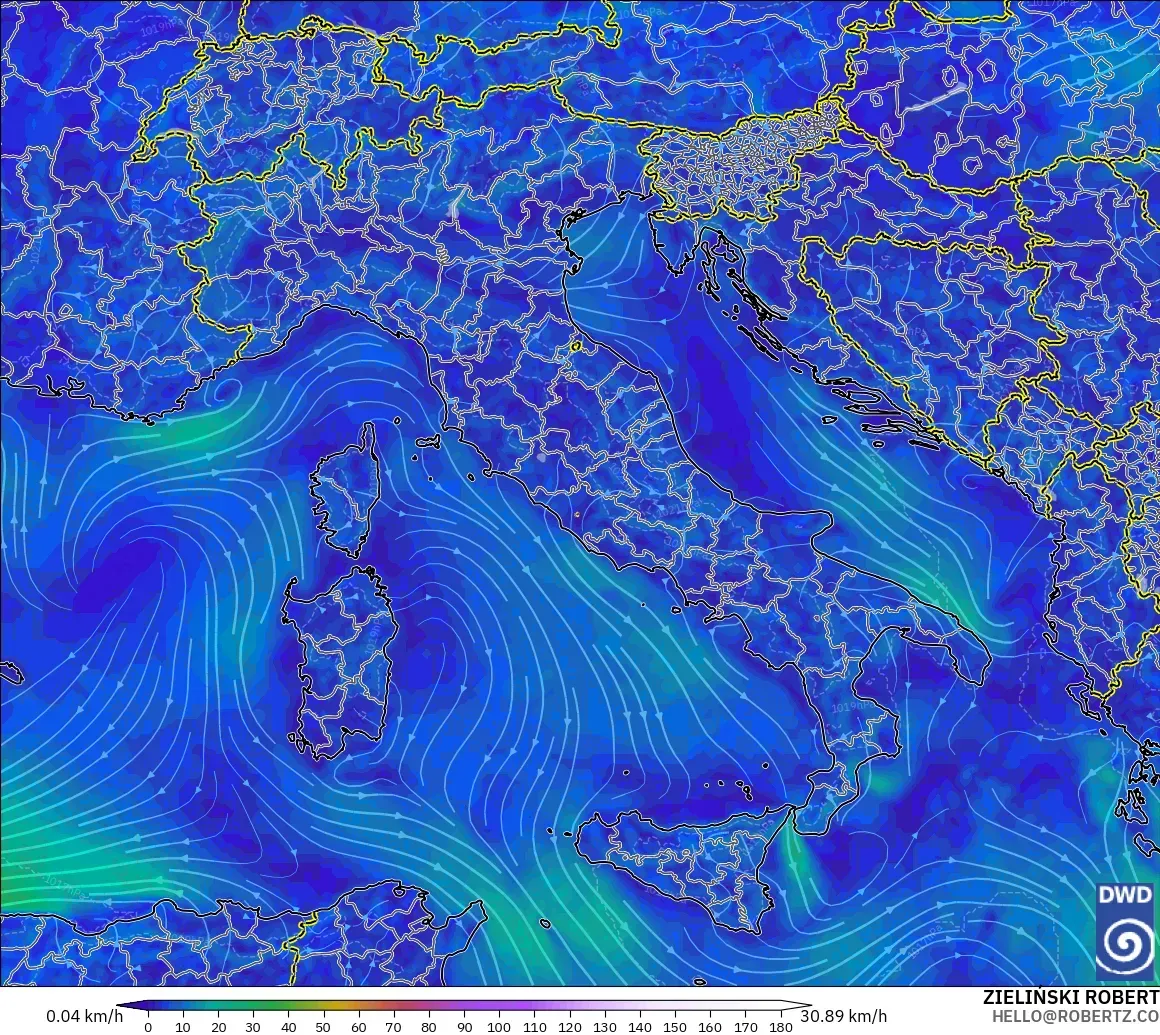 ICON modelo - Italia, Viento a 10 m