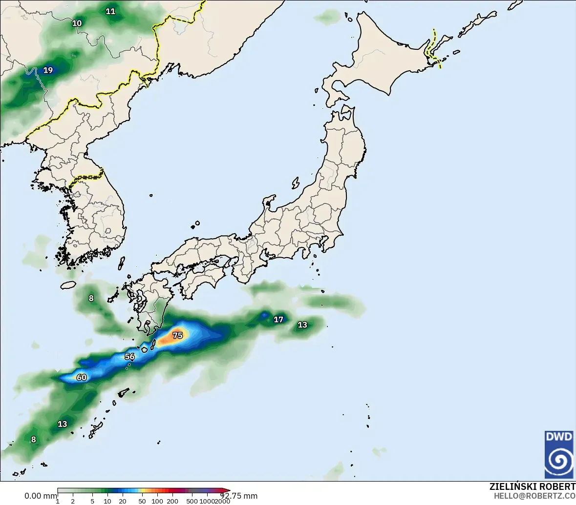 ICON modelo - Japón, Acumulación de precipitación