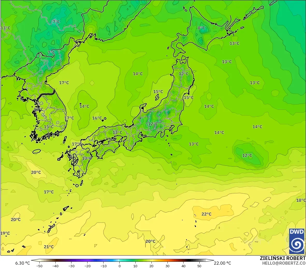 ICON modelo - Japón, Temperatura a 850 hPa