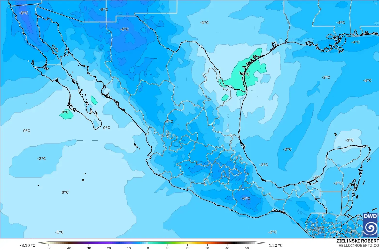 ICON modelo - México, Temperatura a 500 hPa