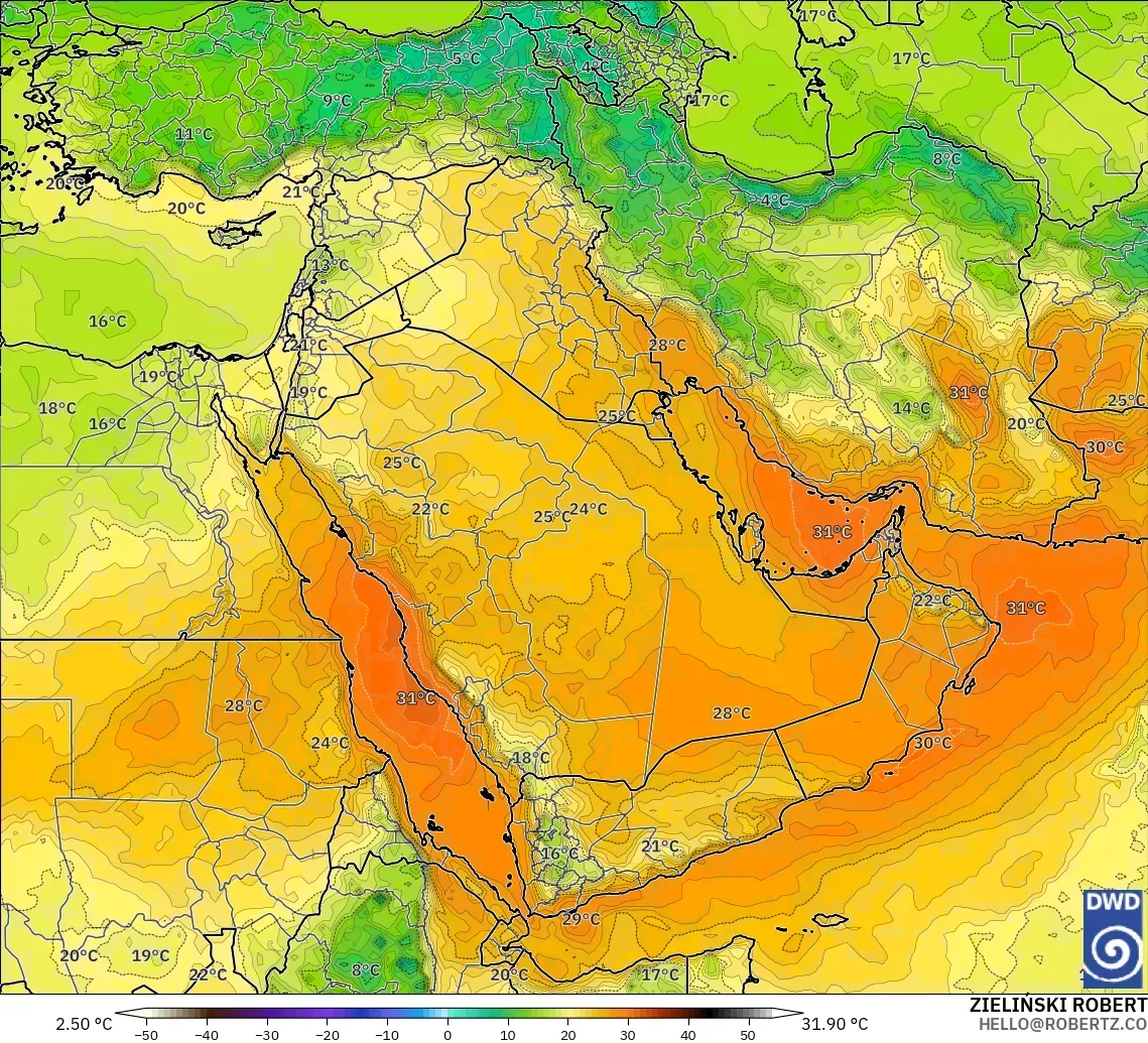 ICON modelo - Oriente Medio, Temperatura a 850 hPa