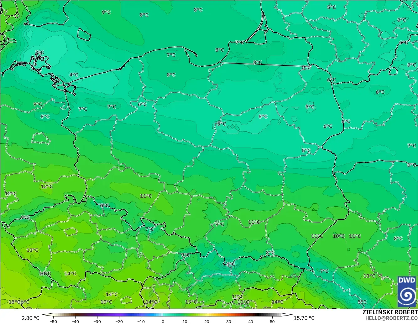 ICON modelo - Polonia, Temperatura a 850 hPa