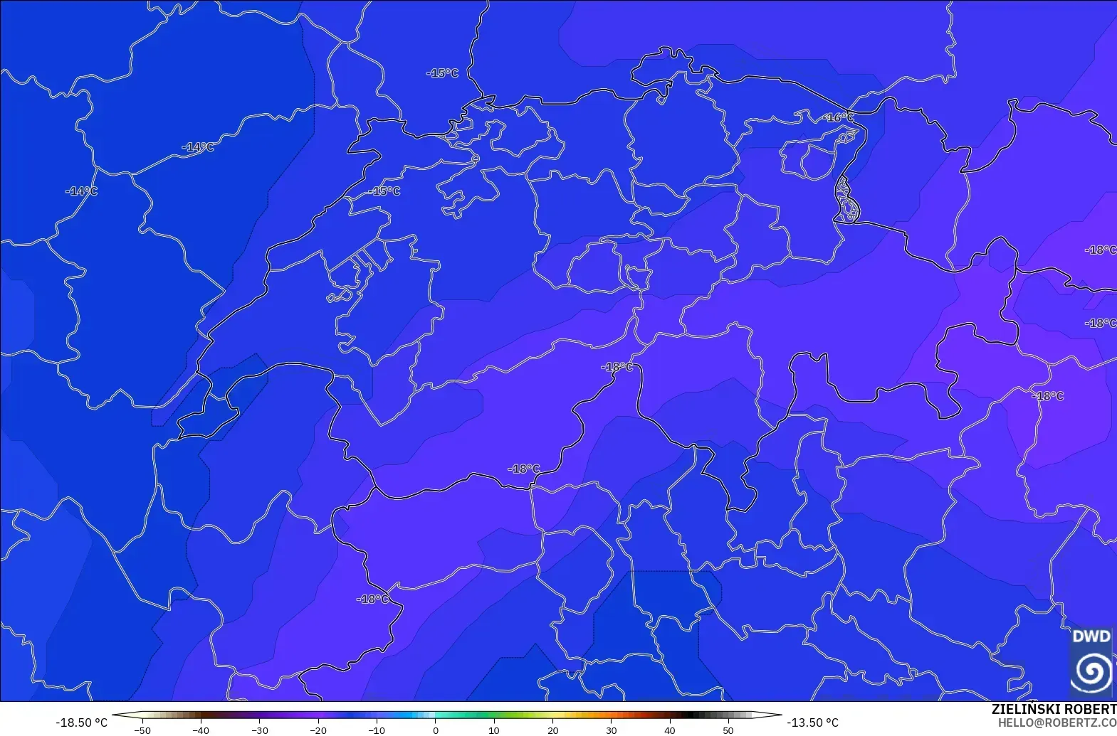 ICON modelo - Suiza, Temperatura a 500 hPa