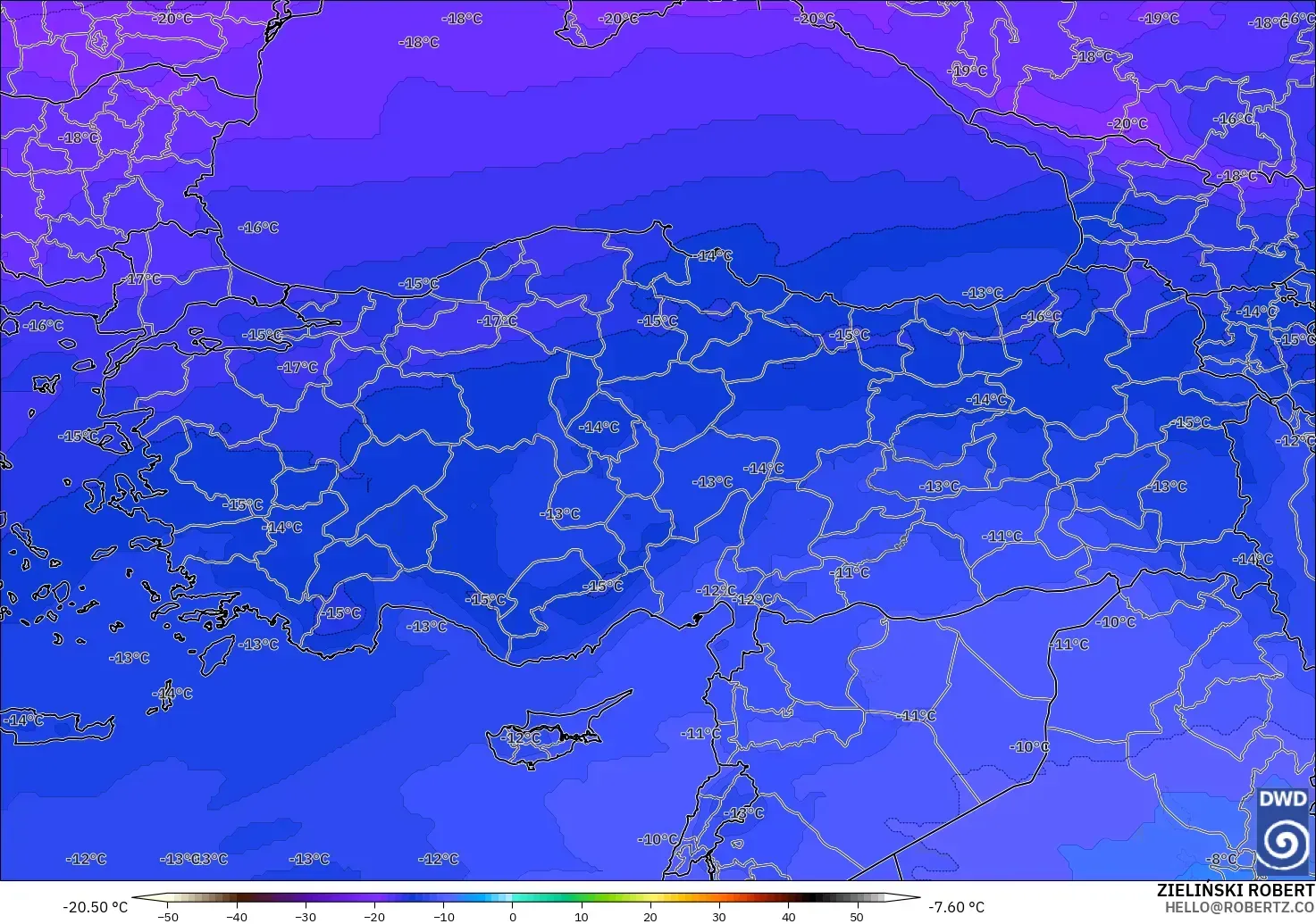 ICON modelo - Turquía, Temperatura a 500 hPa