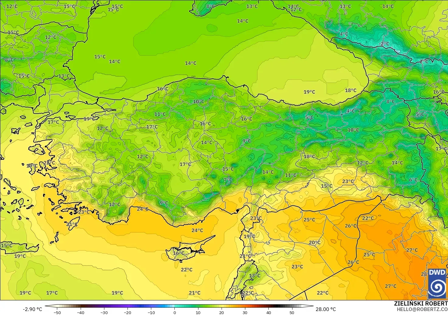 ICON modelo - Turquía, Temperatura a 850 hPa