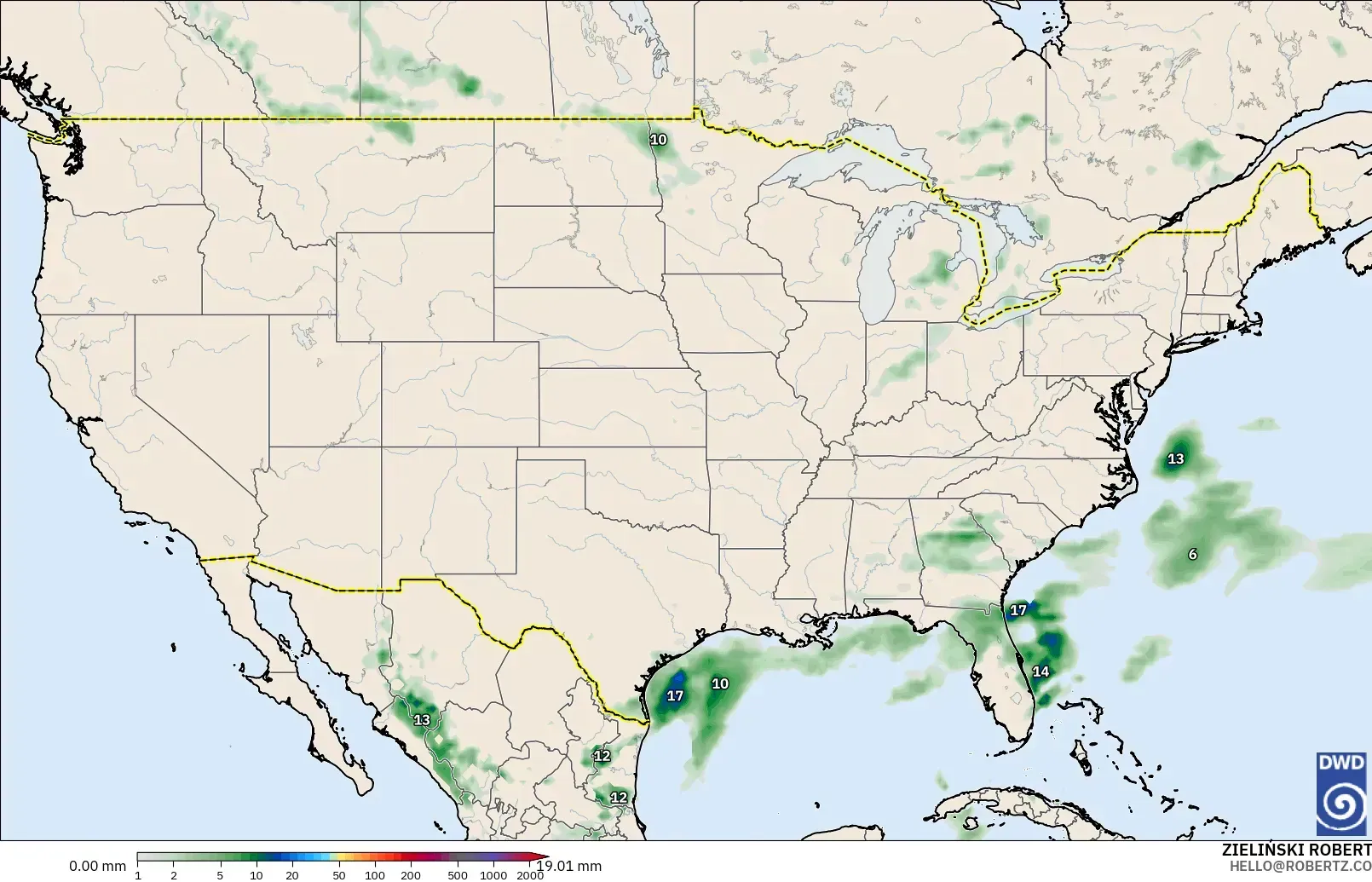 ICON modelo - Estados Unidos, Acumulación de precipitación