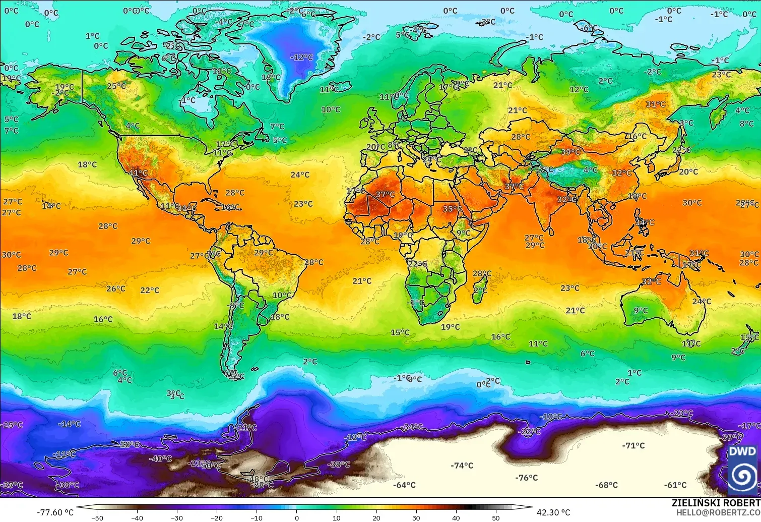ICON modelo - Mundo, Temperatura a 2 m