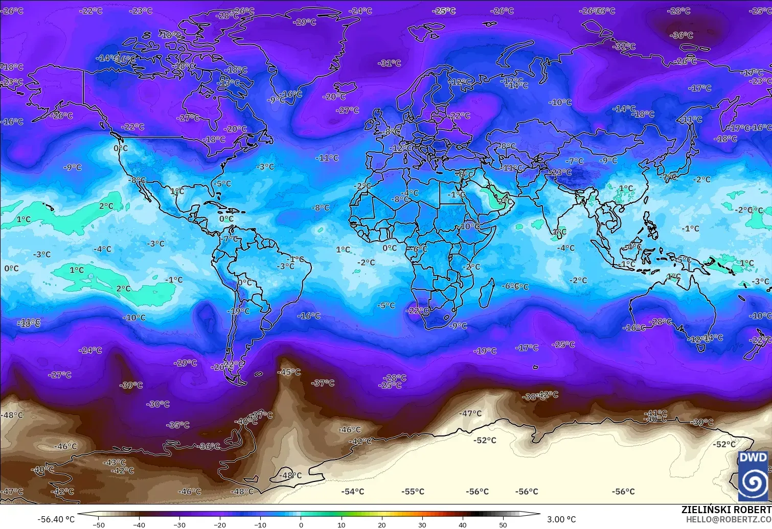 ICON modelo - Mundo, Temperatura a 500 hPa