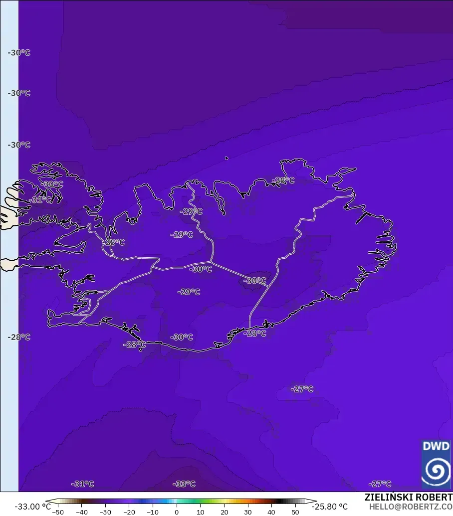 ICON modelo - Islandia, Temperatura a 500 hPa