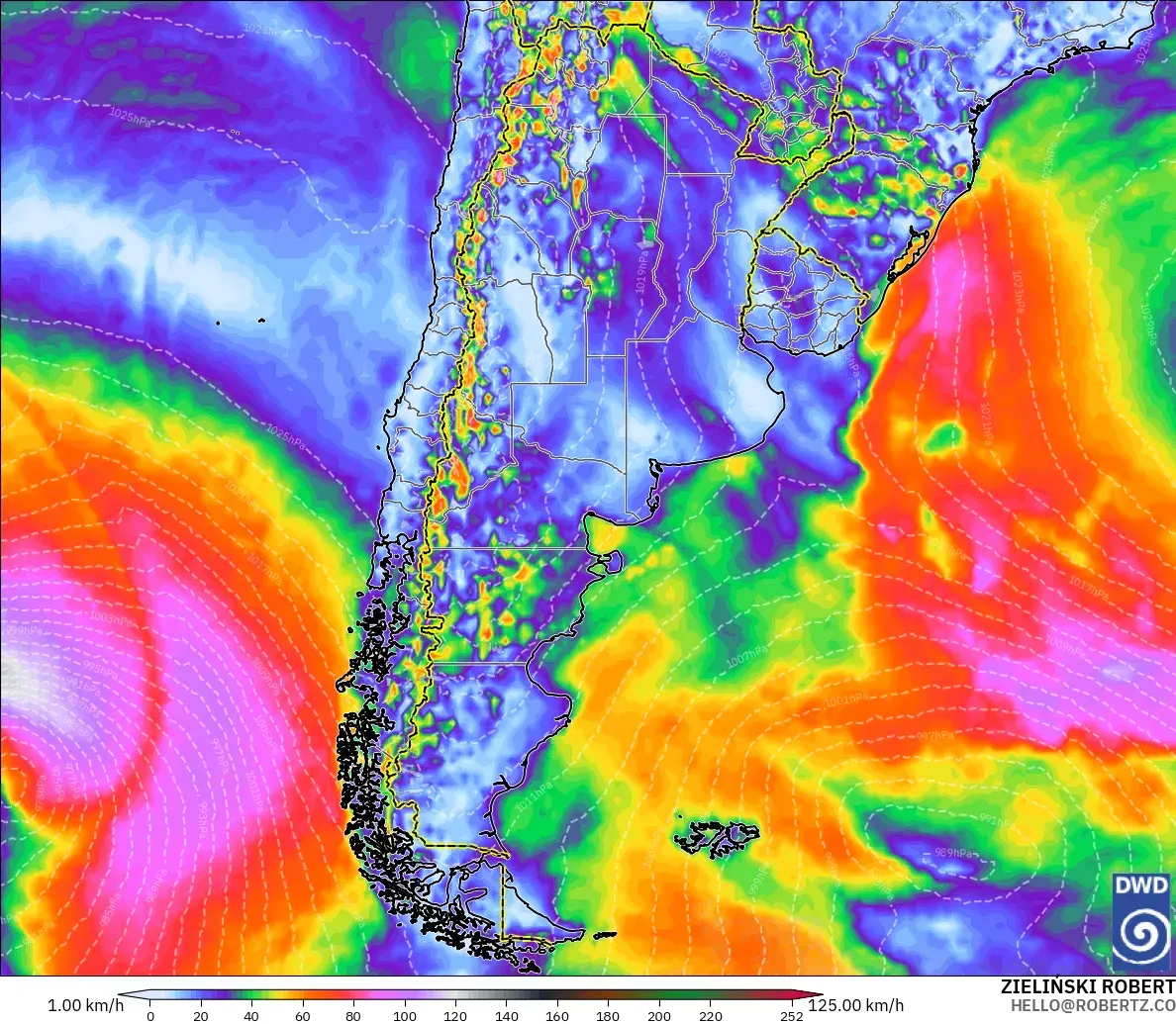 ICON modelo - Argentina, Ráfagas de viento