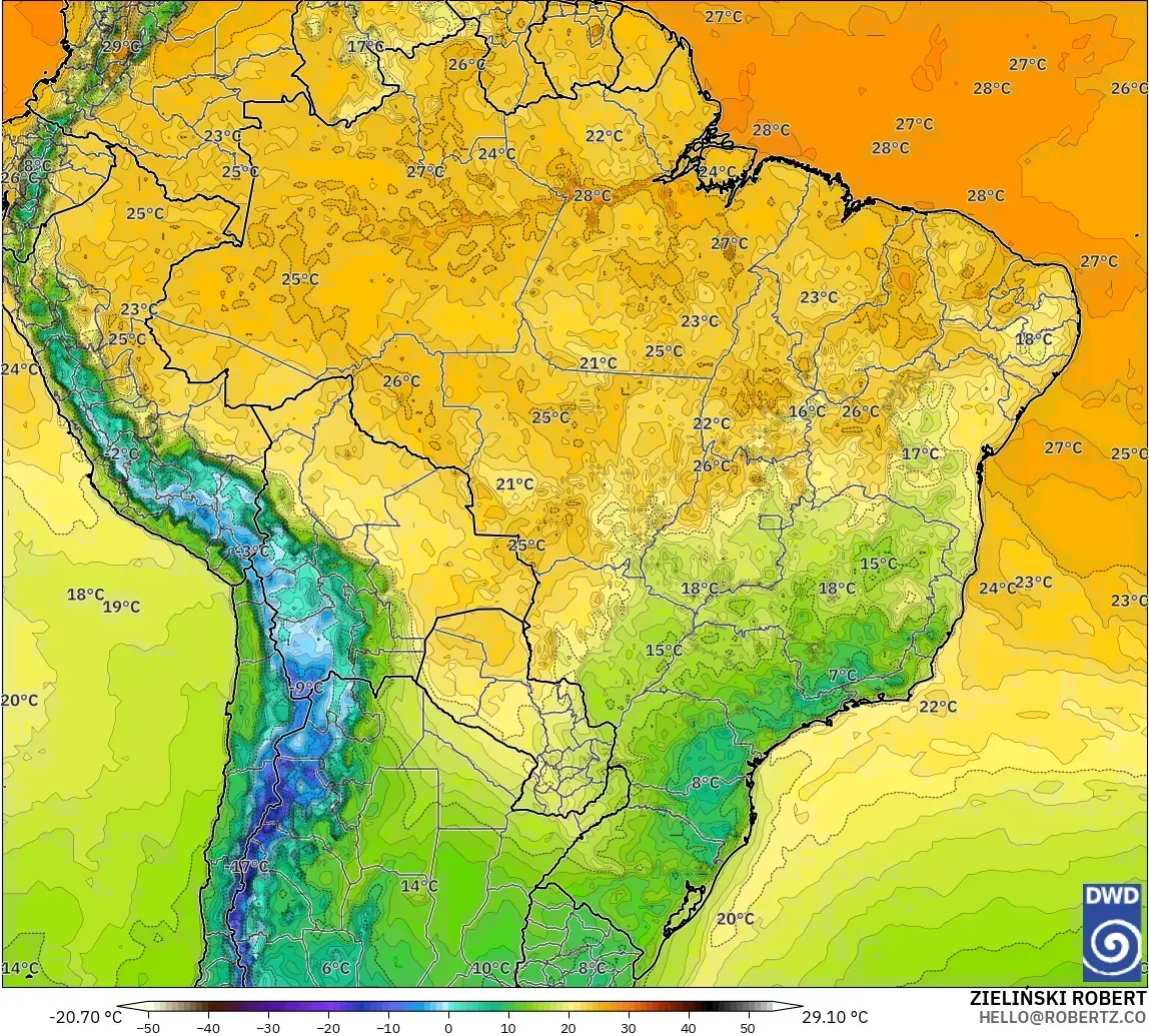 ICON modelo - Brasil, Temperatura a 2 m