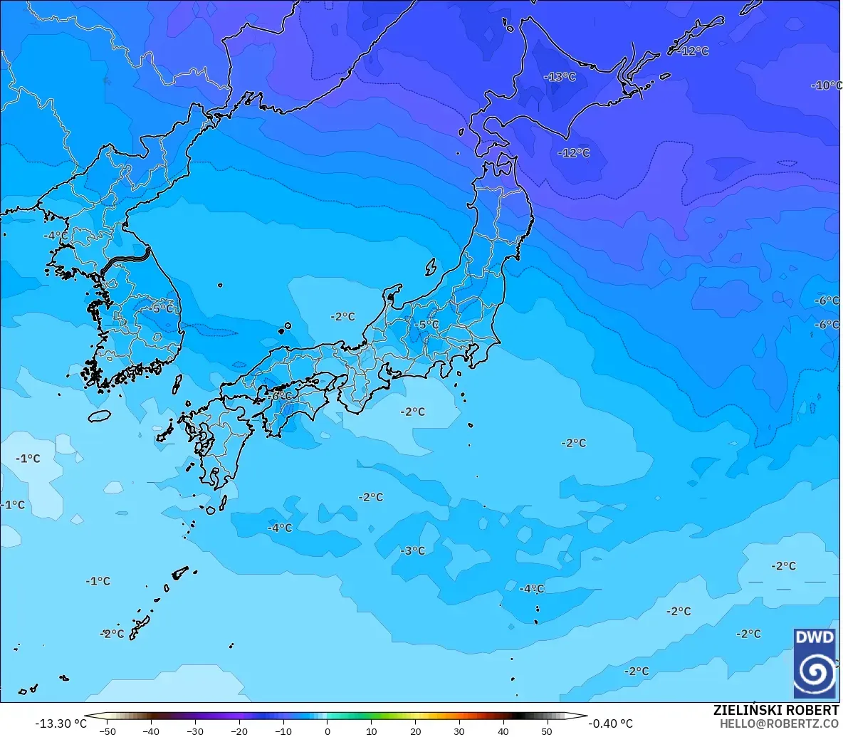 ICON modelo - Japón, Temperatura a 500 hPa