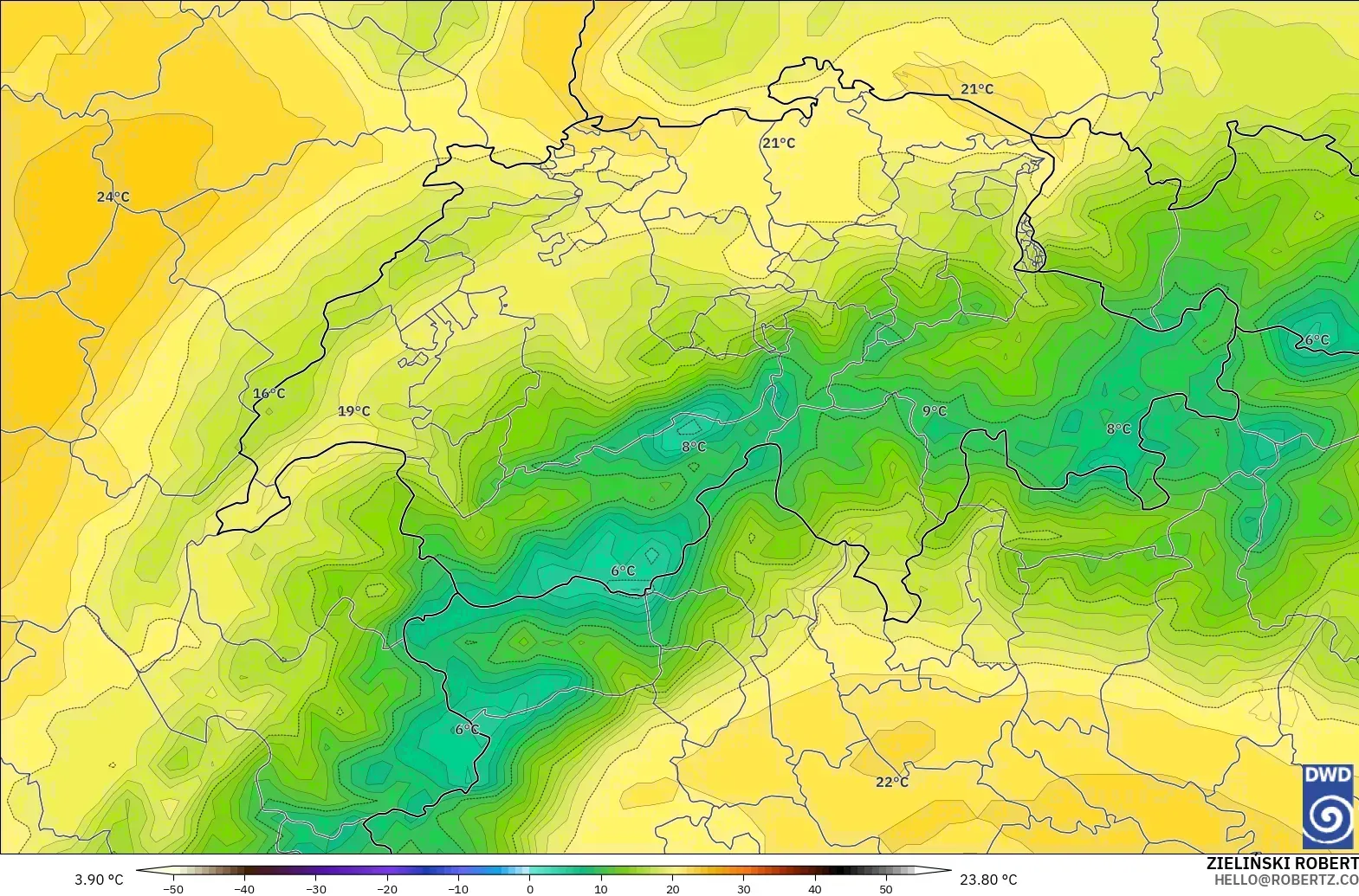 ICON modelo - Suiza, Temperatura a 850 hPa