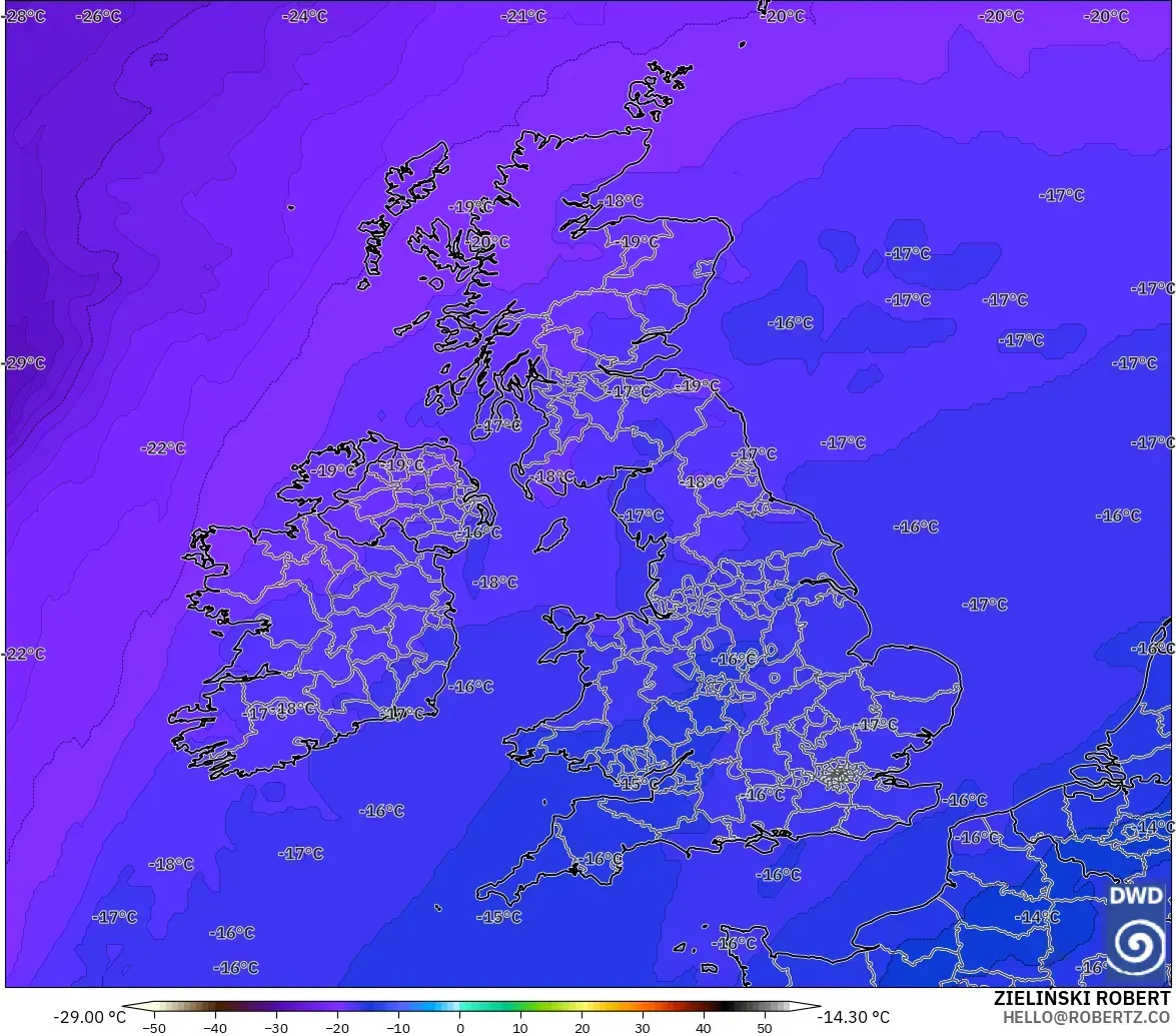 ICON modelo - Reino Unido, Temperatura a 500 hPa
