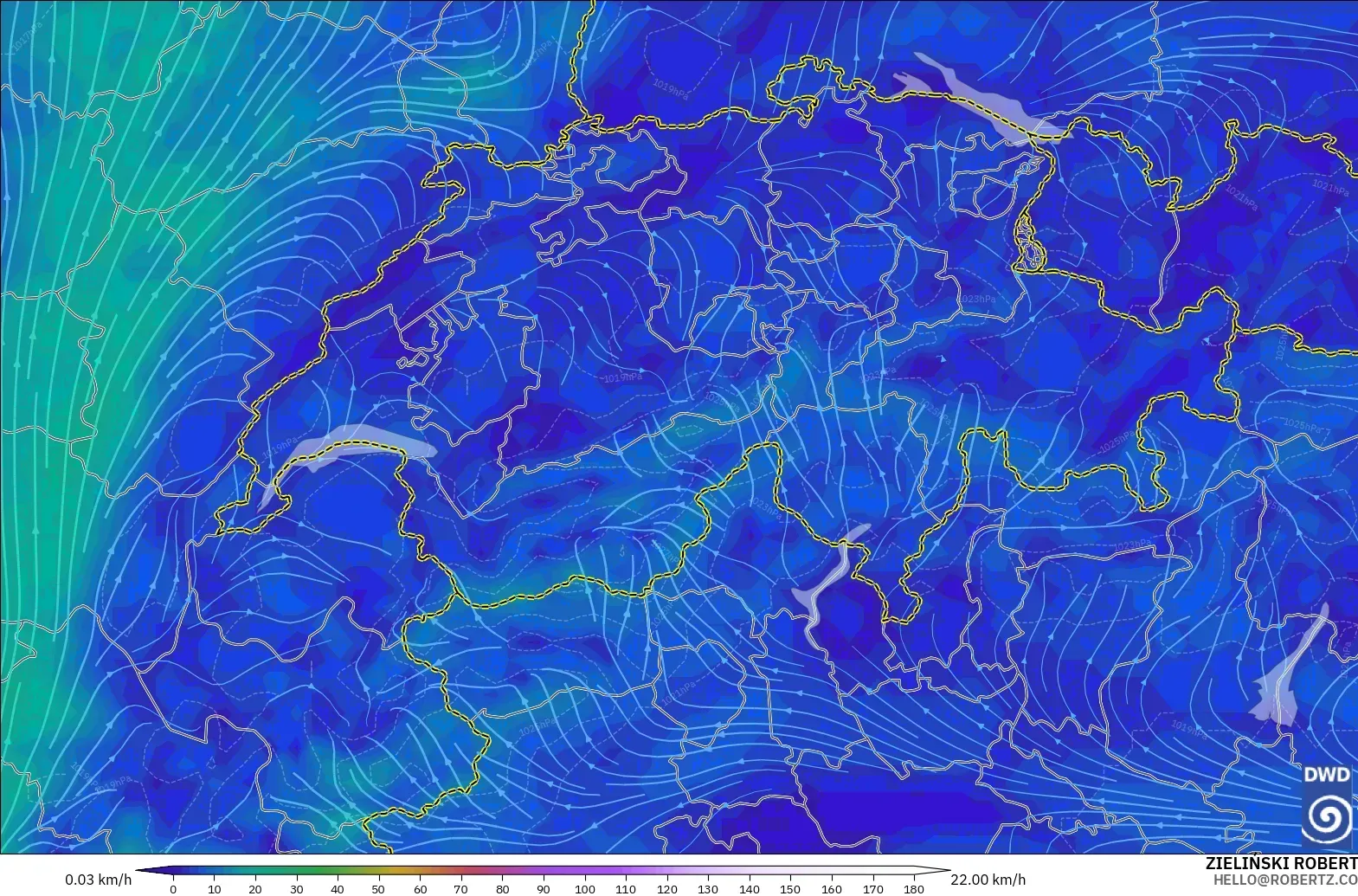 ICON modelo - Suiza, Viento a 10 m