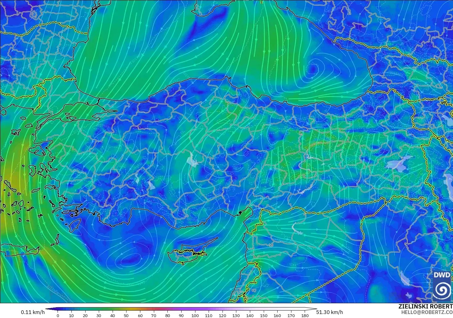 ICON modelo - Turquía, Viento a 10 m
