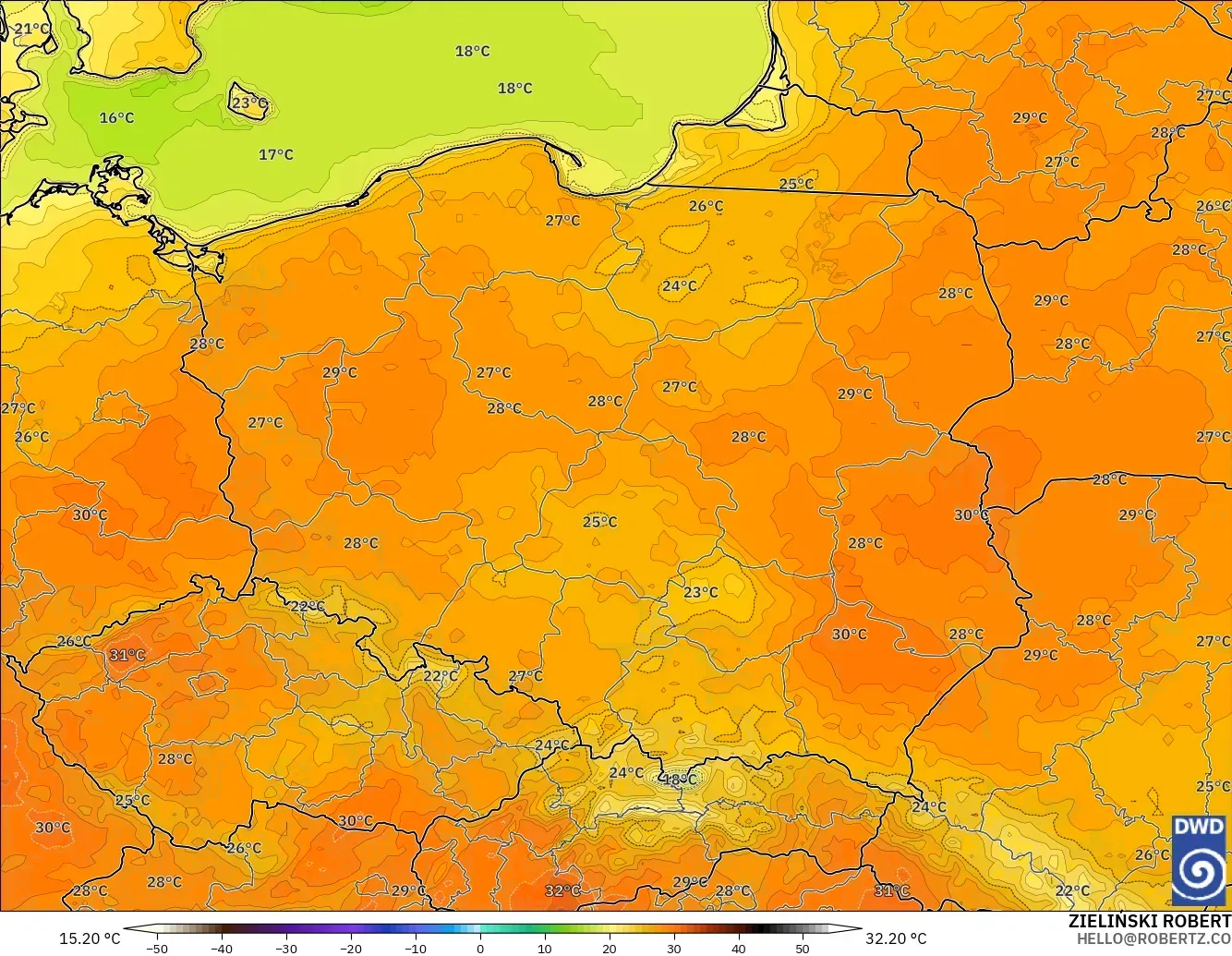 ICON modelo - Polonia, Temperatura a 2 m