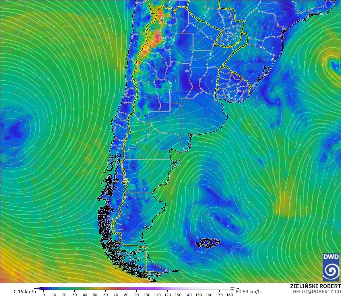 ICON modelo - Argentina, Viento a 10 m