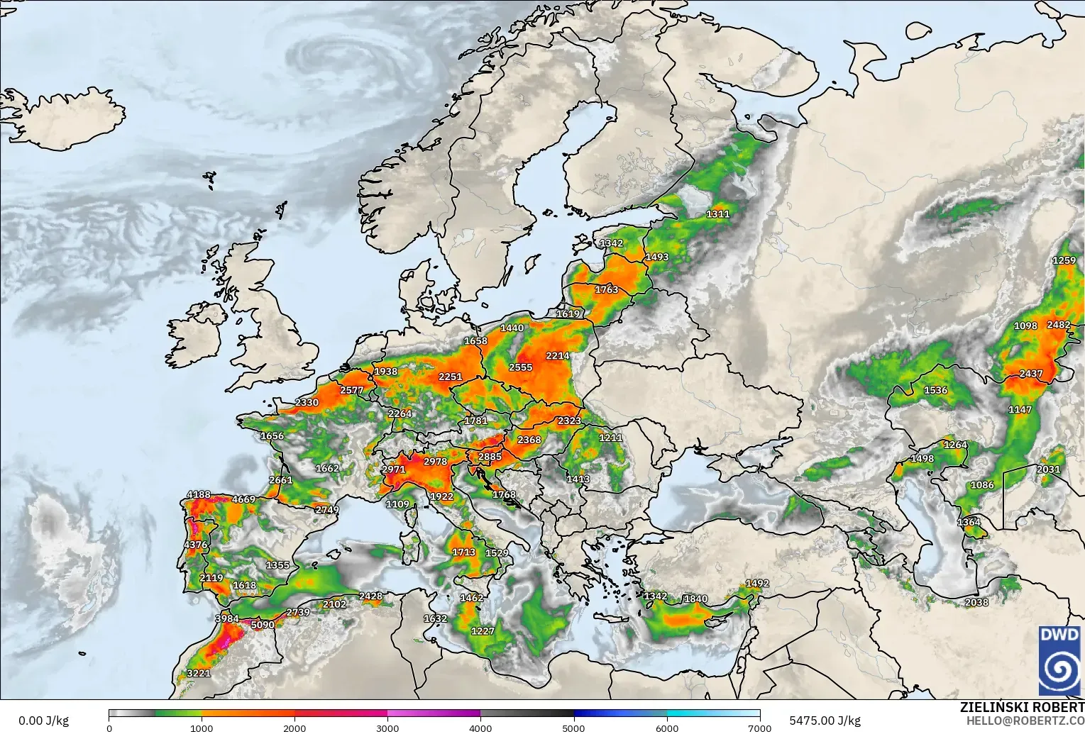 ICON modelo - Europa, CAPE