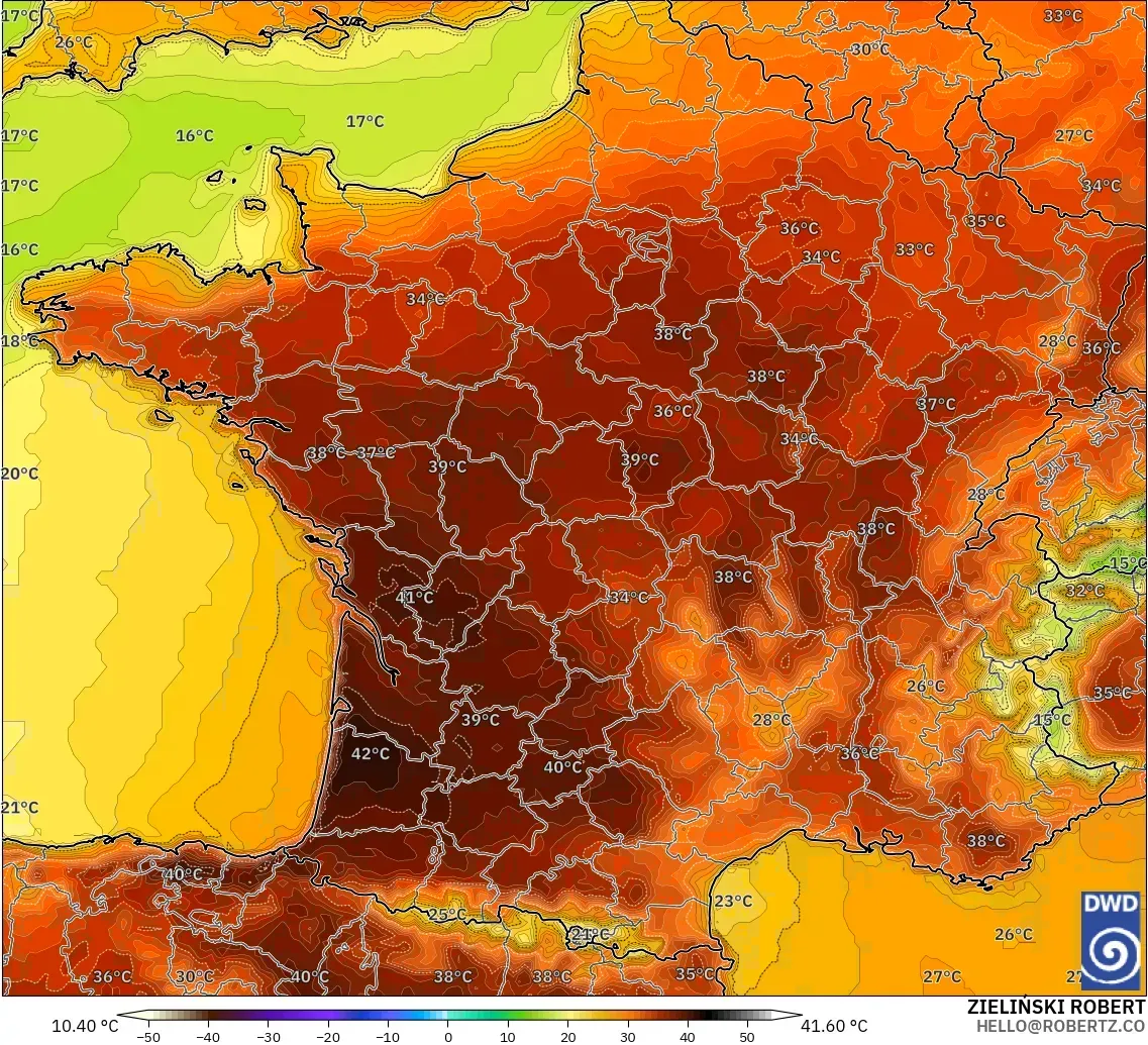 ICON modelo - Francia, Temperatura a 2 m