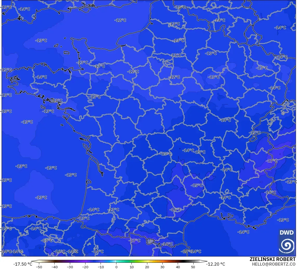 ICON modelo - Francia, Temperatura a 500 hPa