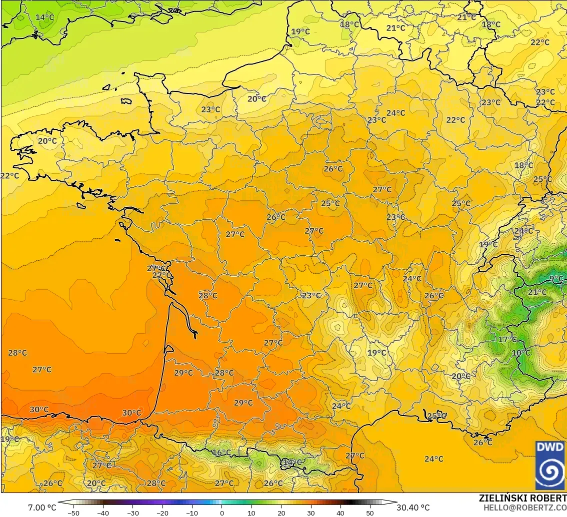 ICON modelo - Francia, Temperatura a 850 hPa