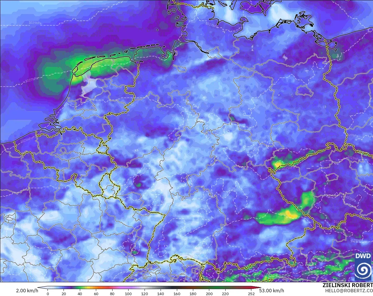 ICON modelo - Alemania, Ráfagas de viento