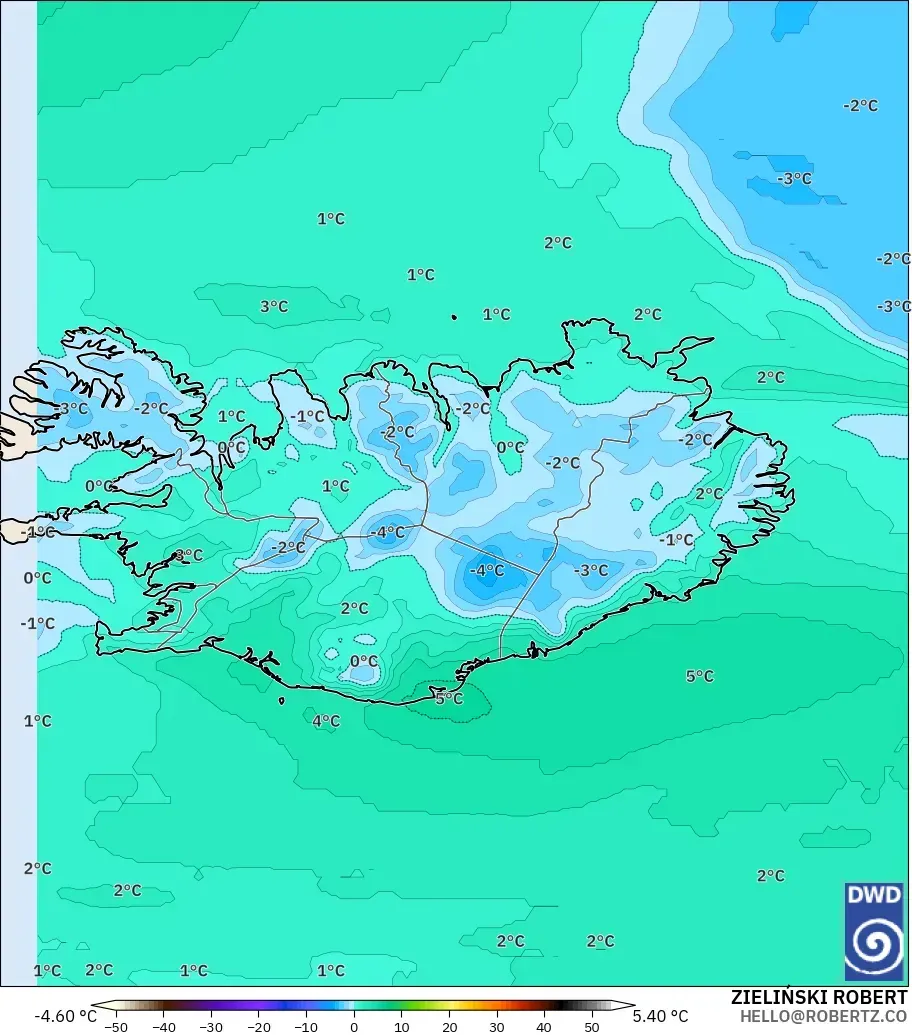 ICON modelo - Islandia, Temperatura a 850 hPa