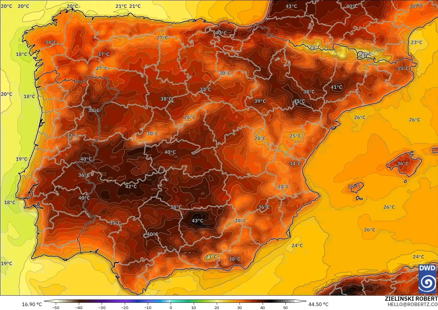 ICON modelo - España, Temperatura a 2 m