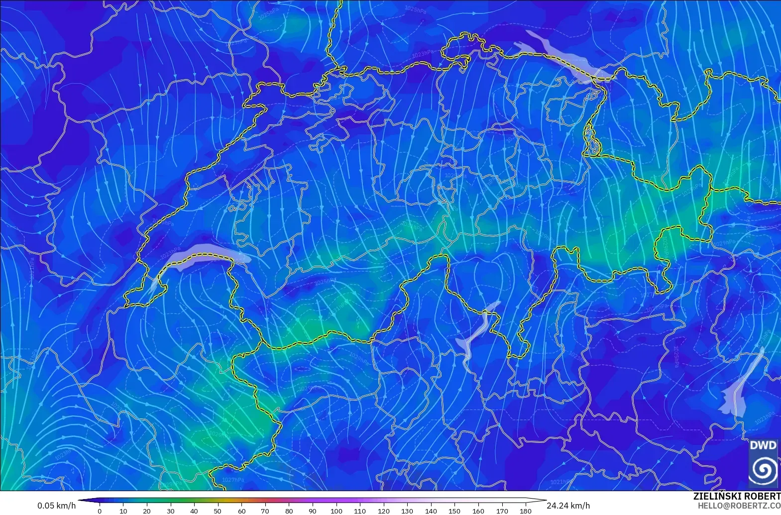 ICON modelo - Suiza, Viento a 10 m