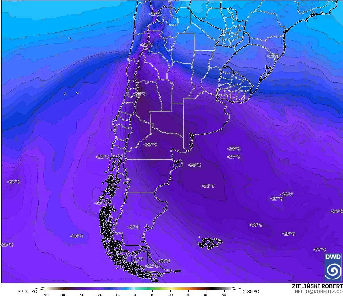 ICON modelo - Argentina, Temperatura a 500 hPa