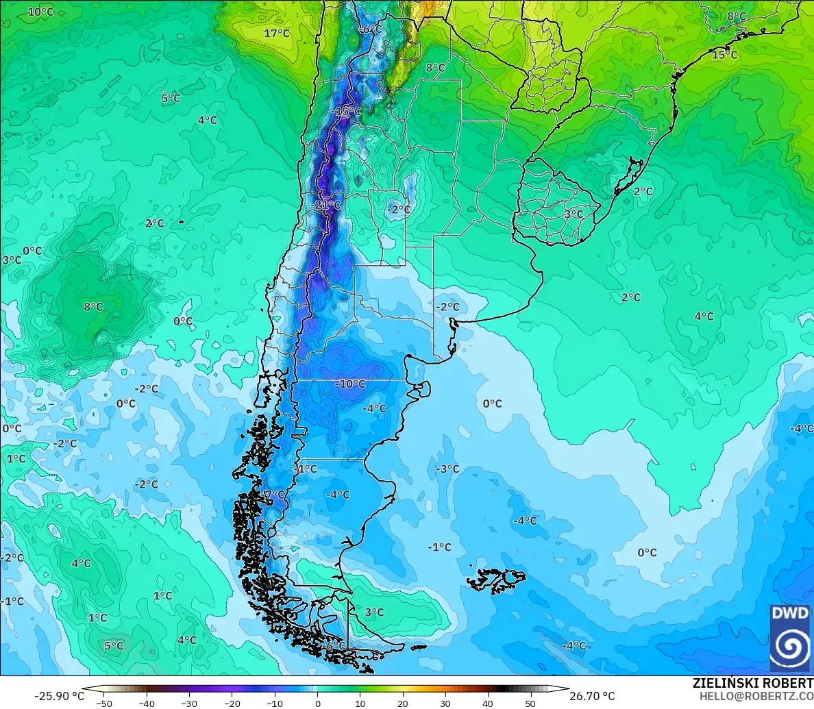 ICON modelo - Argentina, Temperatura a 850 hPa