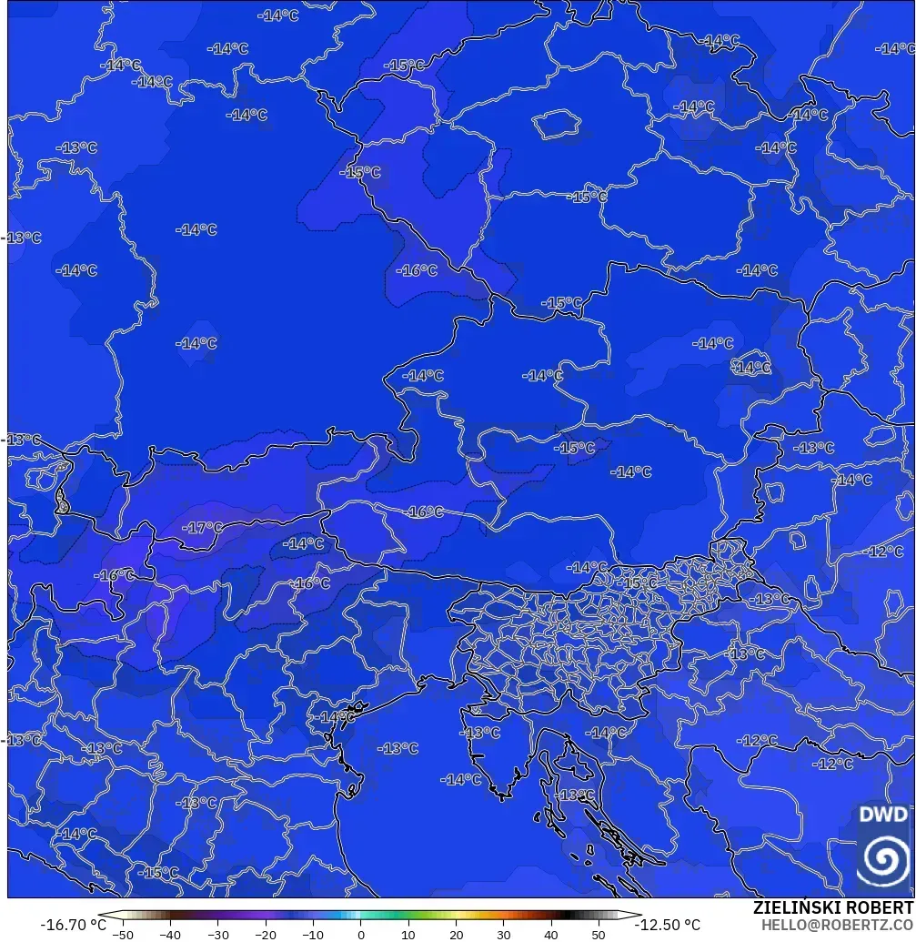 ICON modelo - Austria, Temperatura a 500 hPa