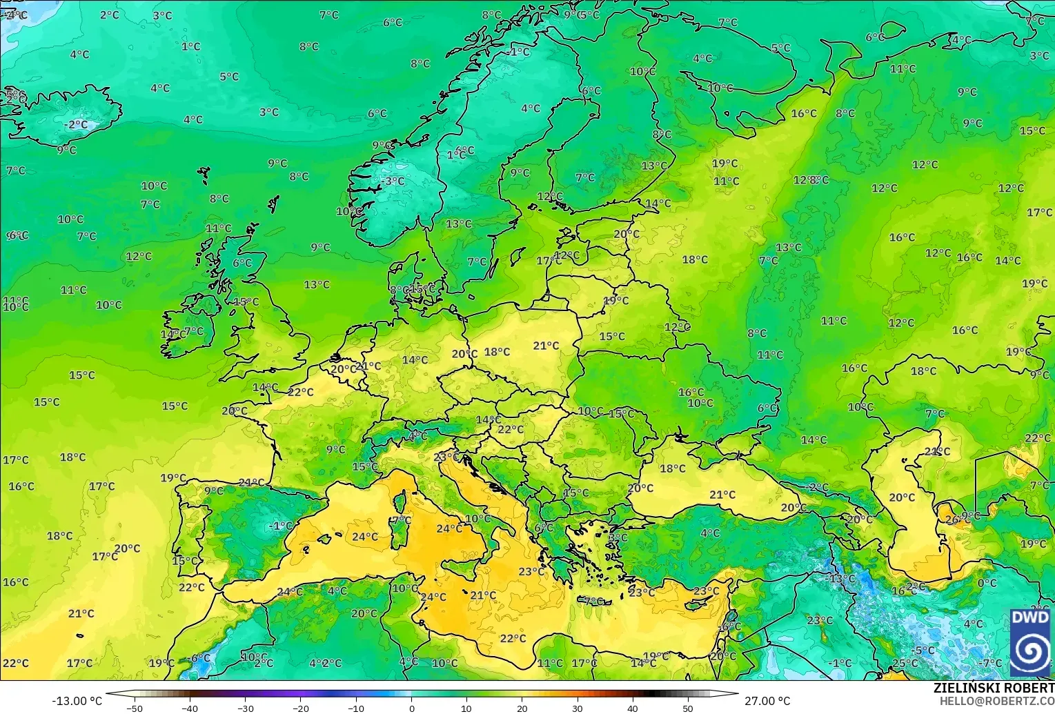 ICON modelo - Europa, Punto de rocío a 2 m