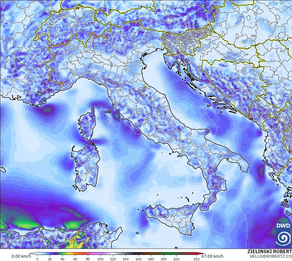 ICON modelo - Italia, Ráfagas de viento