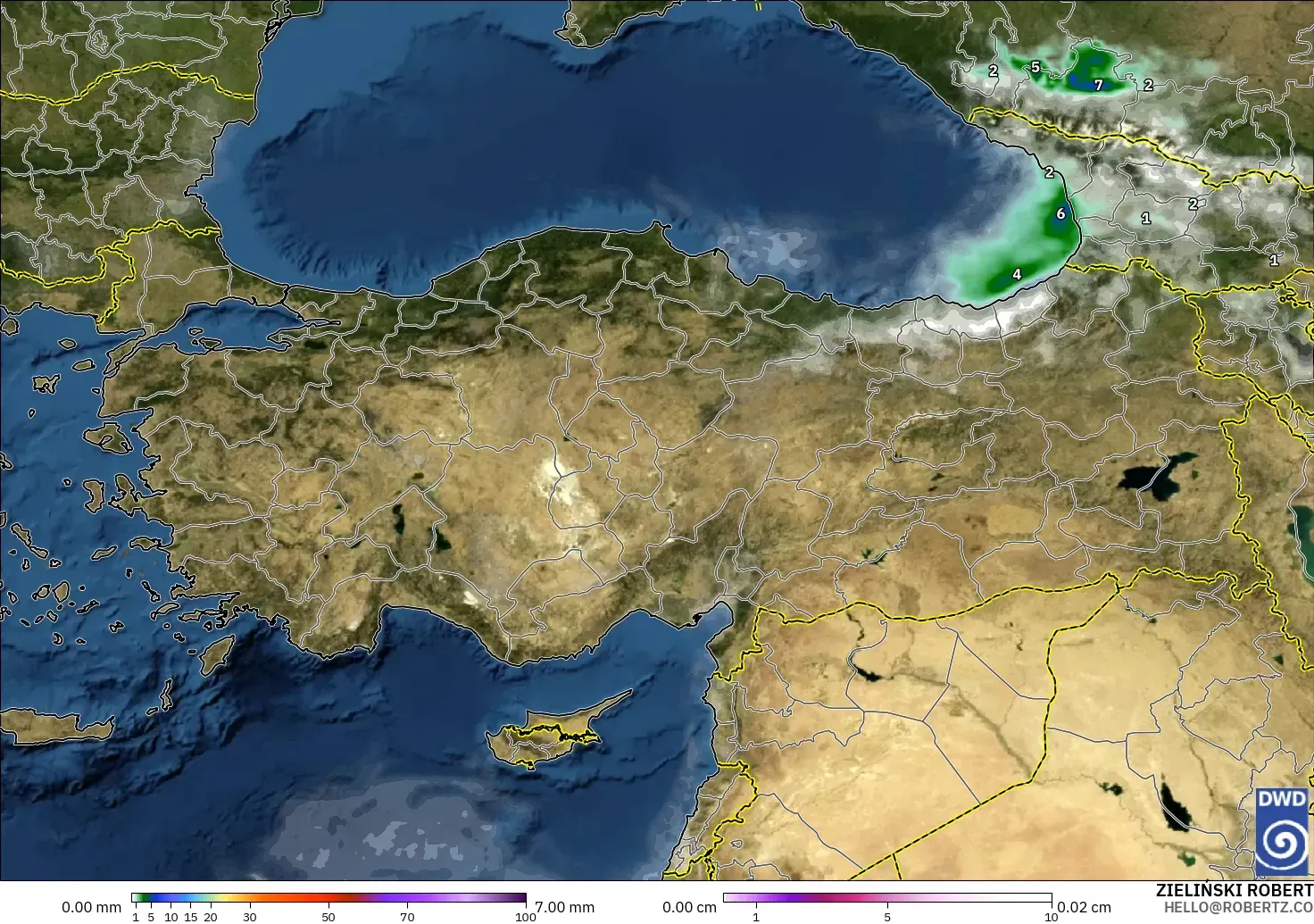 ICON modelo - Turquía, Precipitación, nubes y presión
