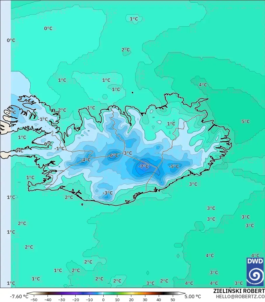 ICON modelo - Islandia, Temperatura a 850 hPa