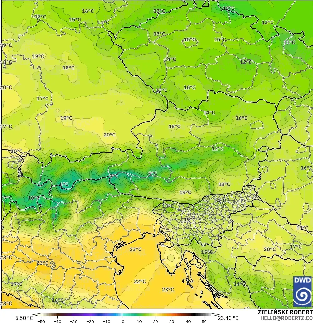 ICON modelo - Austria, Temperatura a 850 hPa