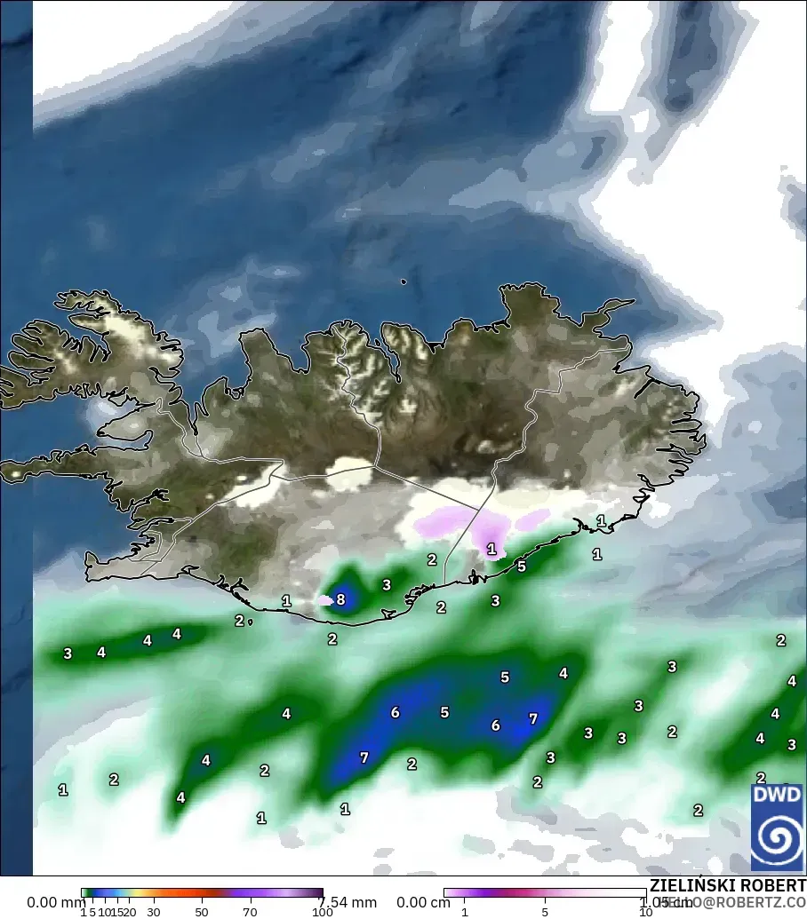 ICON modelo - Islandia, Precipitación, nubes y presión
