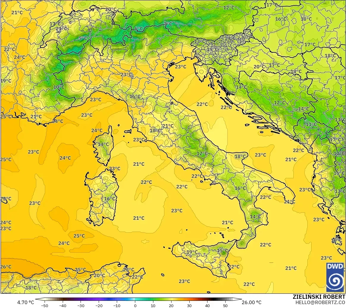 ICON modelo - Italia, Temperatura a 850 hPa