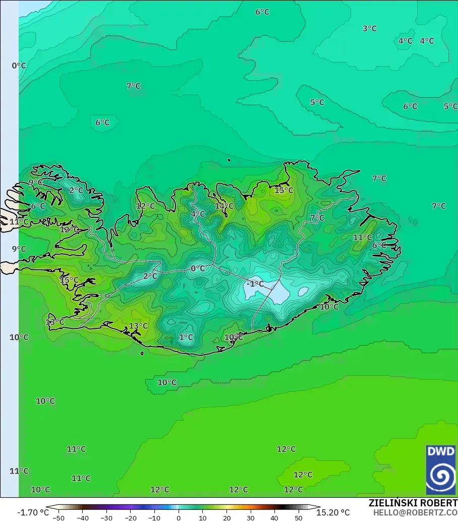 ICON modelo - Islandia, Temperatura a 2 m