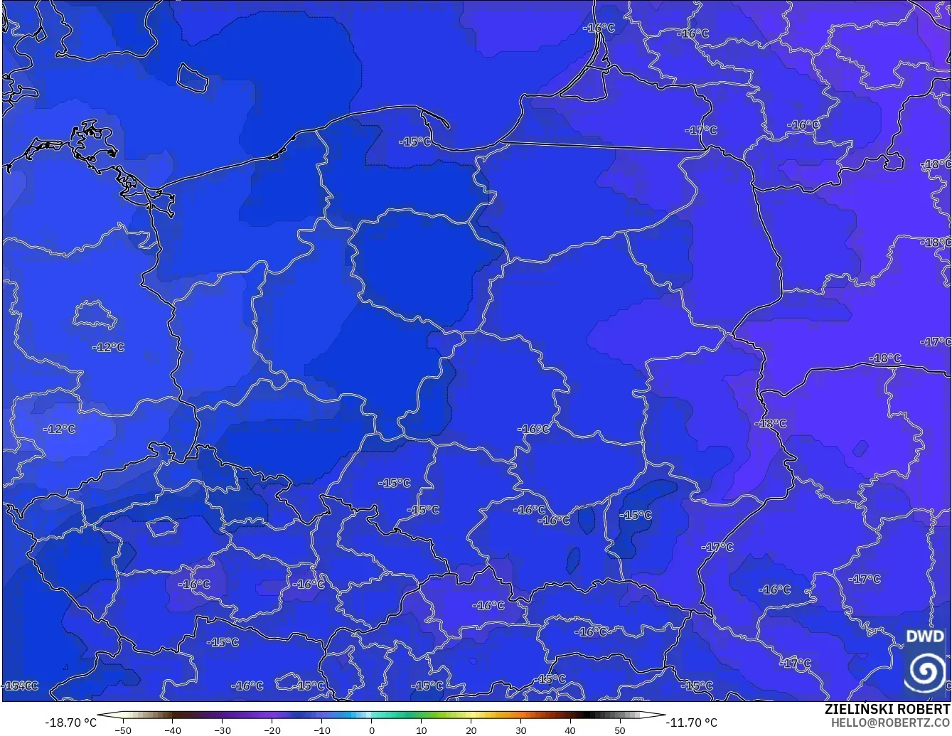 ICON modelo - Polonia, Temperatura a 500 hPa