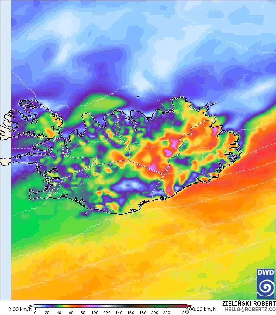 ICON modelo - Islandia, Ráfagas de Viento Máximas