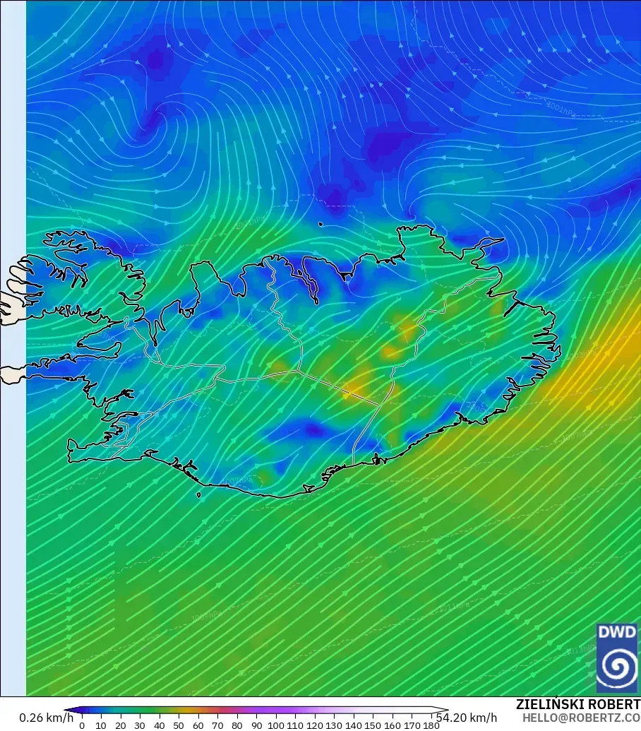 ICON modelo - Islandia, Viento a 10 m