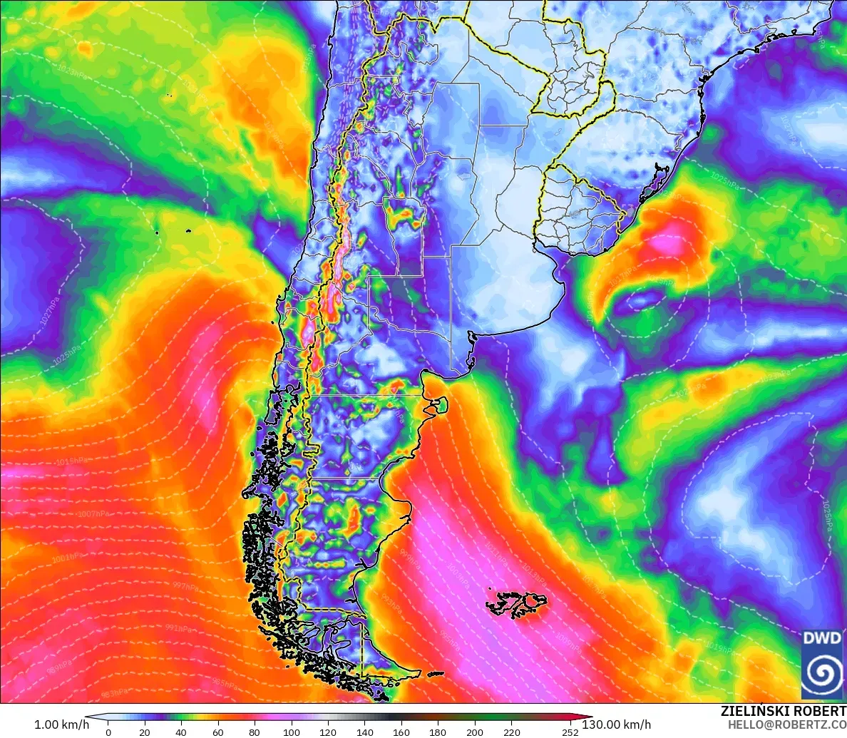 ICON modelo - Argentina, Ráfagas de Viento Máximas