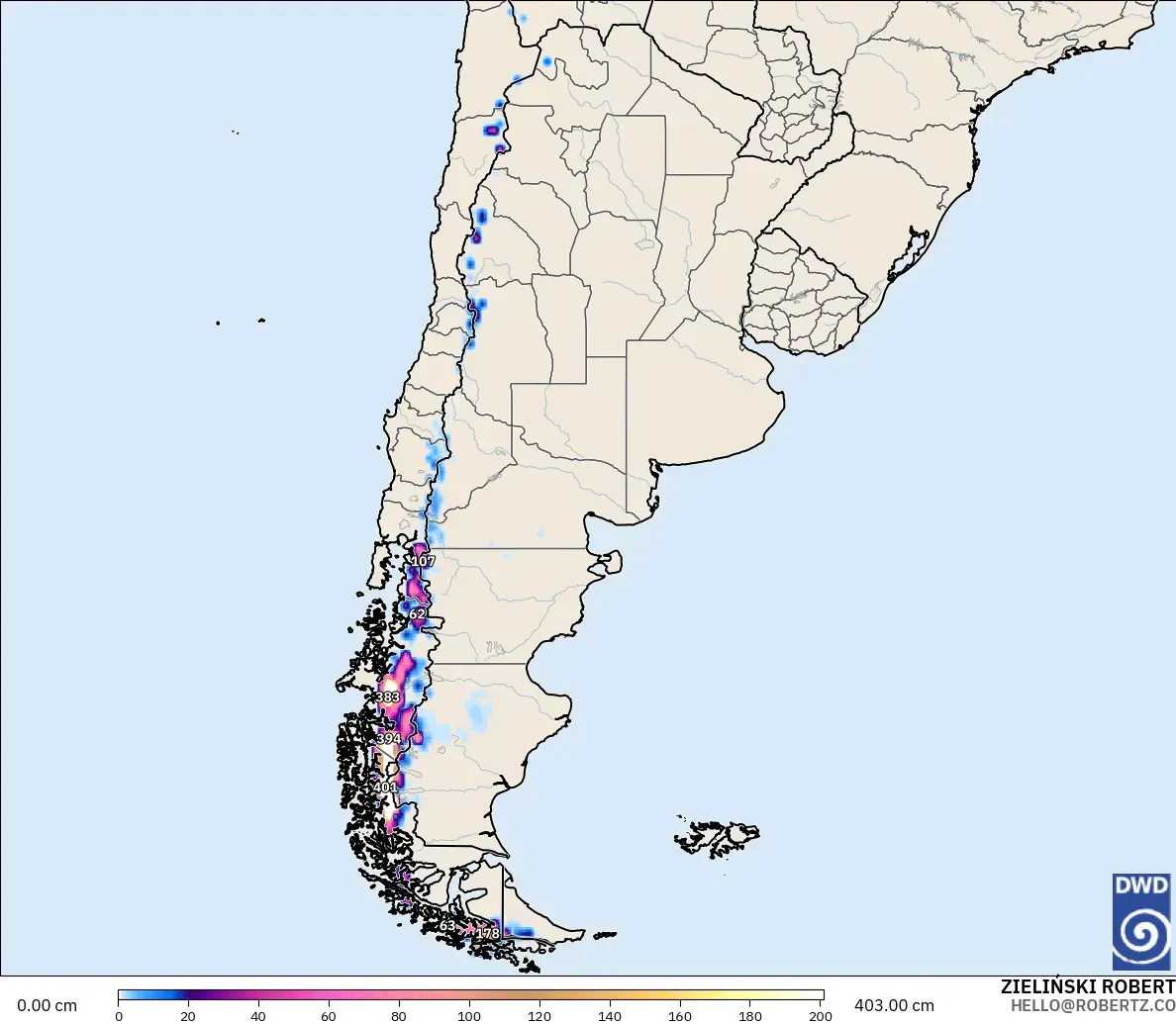 ICON modelo - Argentina, Profundidad de nieve
